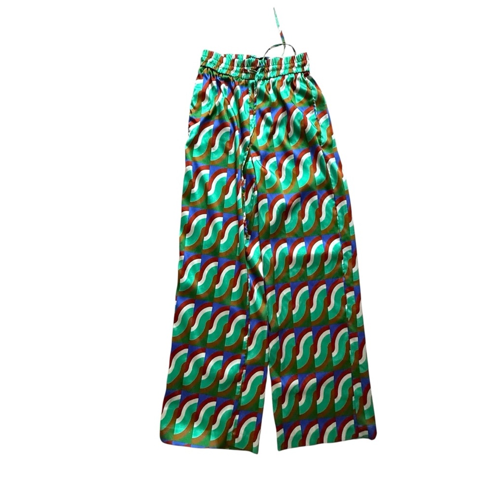 Zara Wide Leg High Waist‎ Drawstring Patterned Satin Pants XS